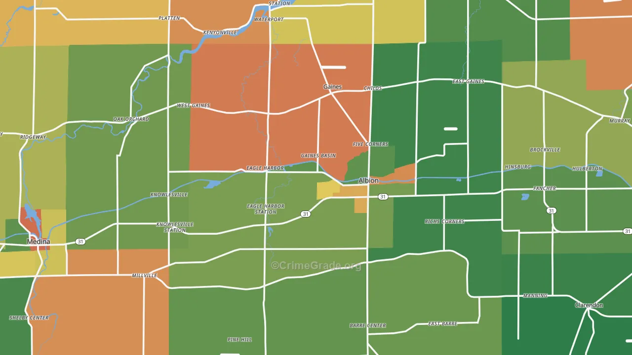 Orleans County, NY Map of Robbery Rates