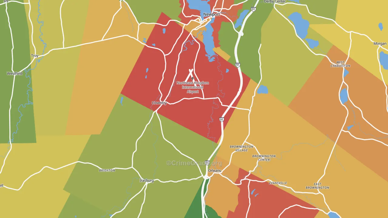 Orleans County, VT Map of Robbery Rates