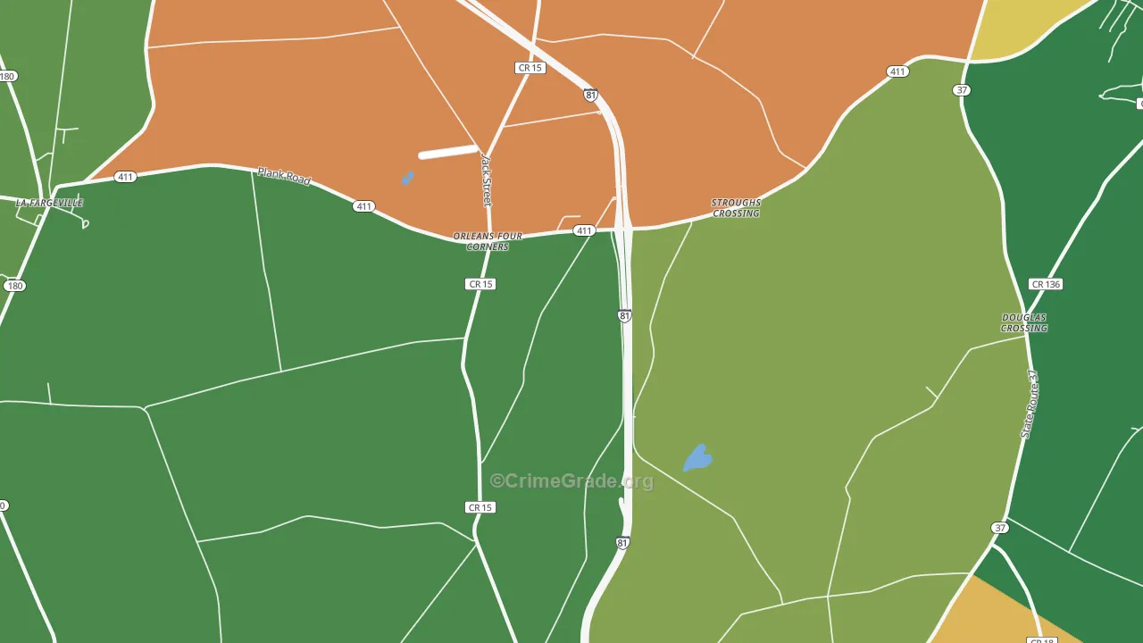 Orleans Four Corners, NY Map of Robbery Rates