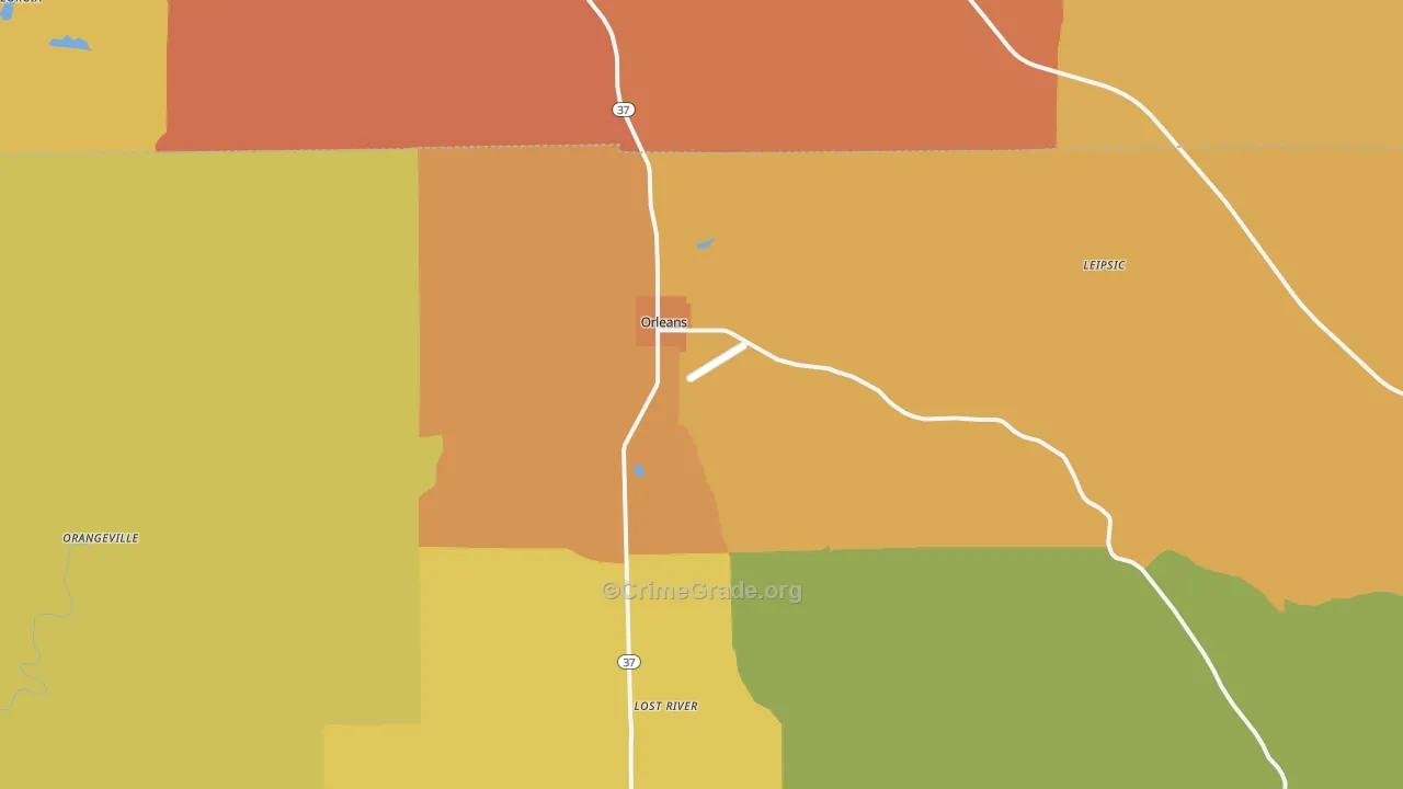 Orleans, IN Map of Robbery Rates