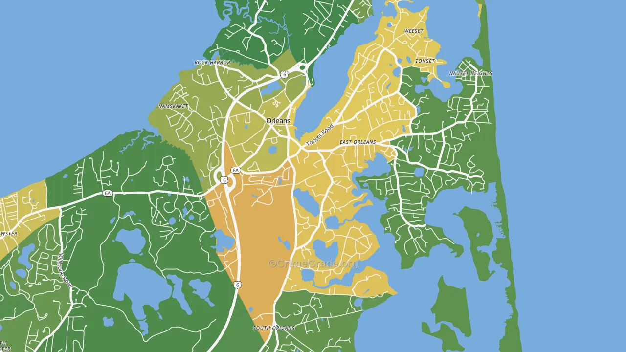 Orleans, MA Map of Robbery Rates