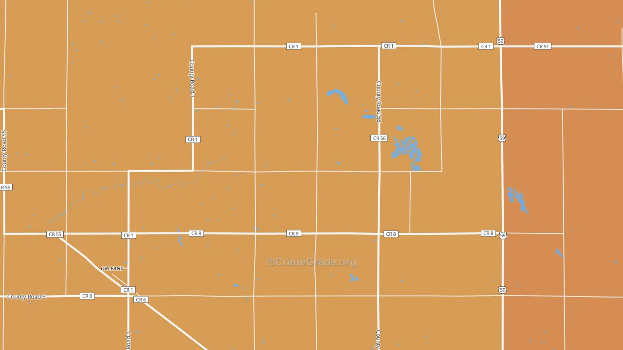 Orleans, MN Map of Robbery Rates