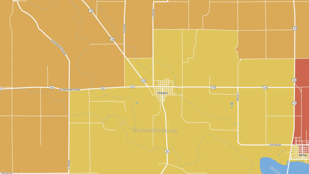Orleans, NE Map of Robbery Rates