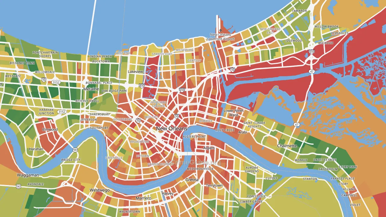 Orleans Parish, LA Map of Robbery Rates
