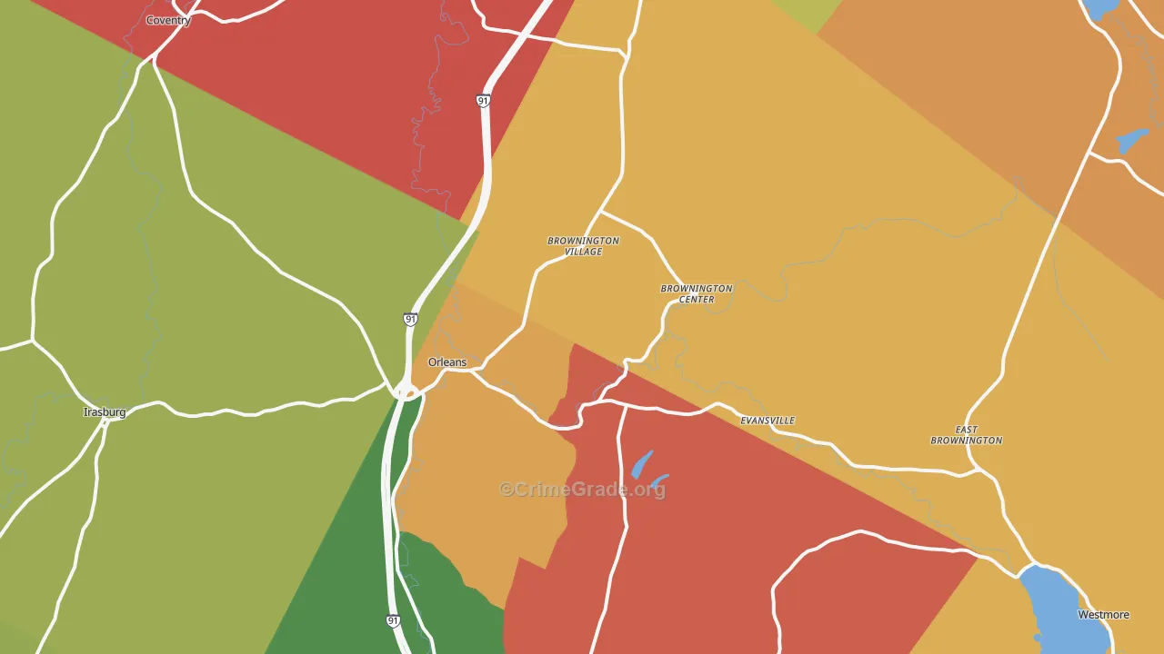 Orleans, VT Map of Robbery Rates