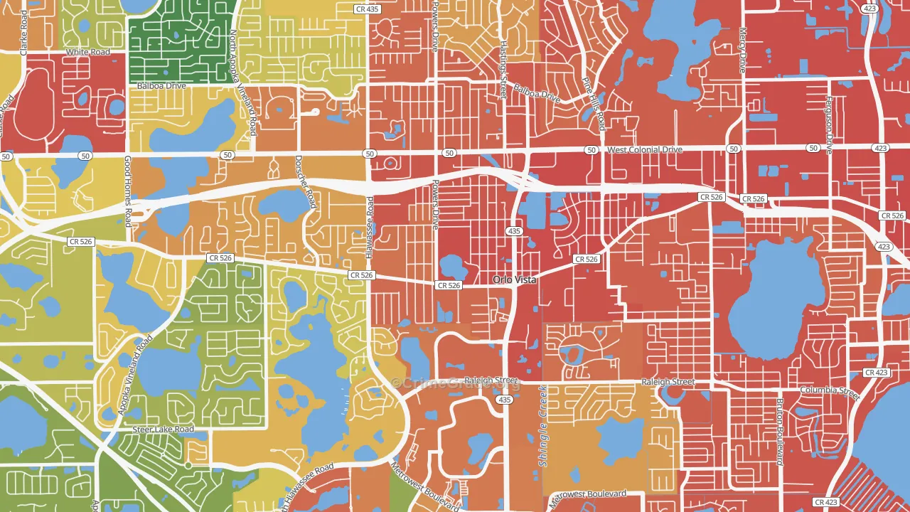 Orlovista, FL Map of Robbery Rates