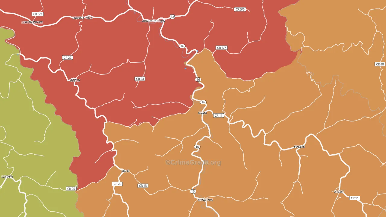 Orma, WV Map of Robbery Rates