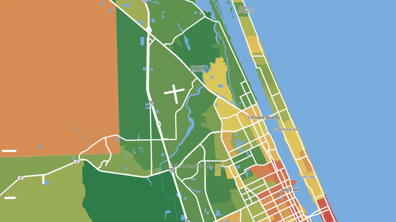 Ormond Beach, FL Map of Robbery Rates