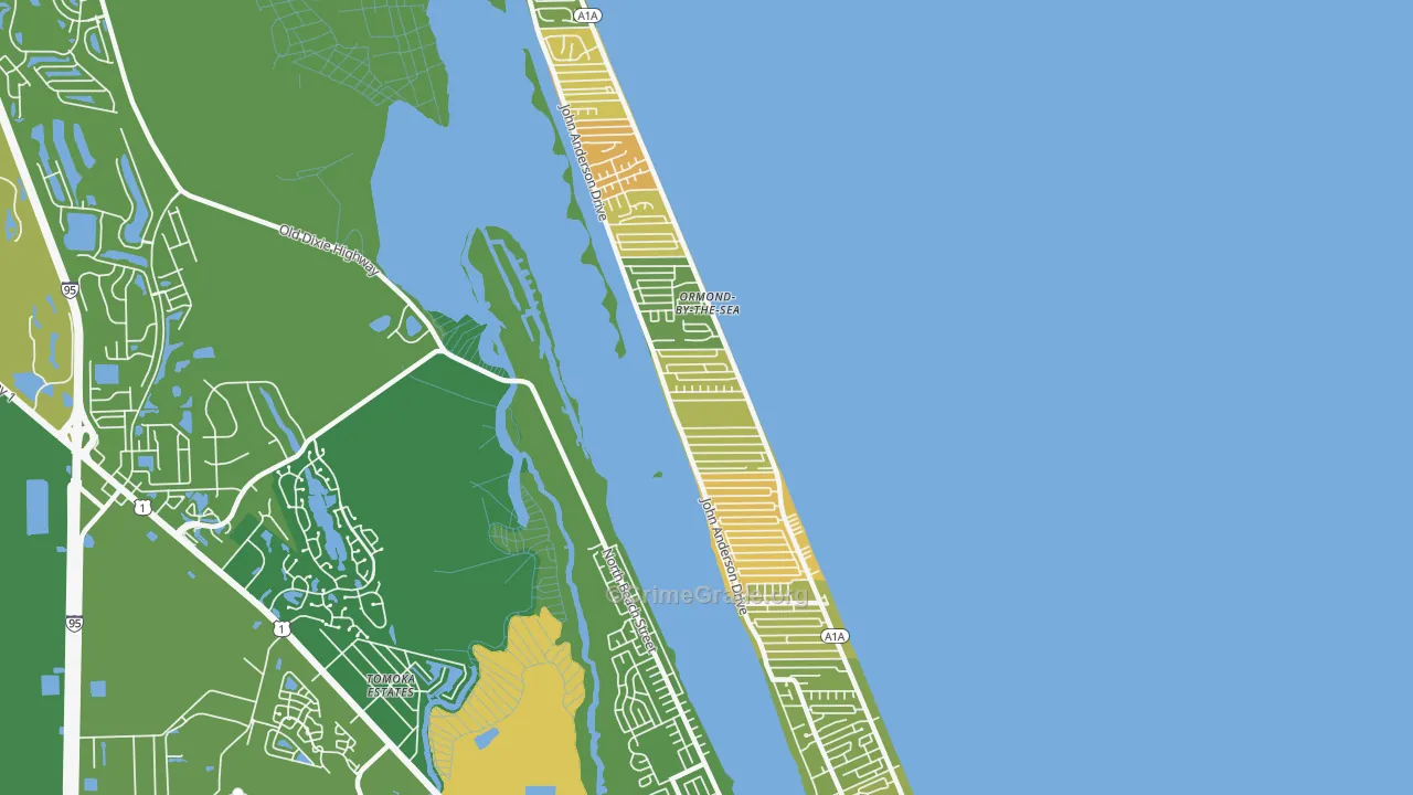 Ormond-by-the-Sea, FL Map of Robbery Rates