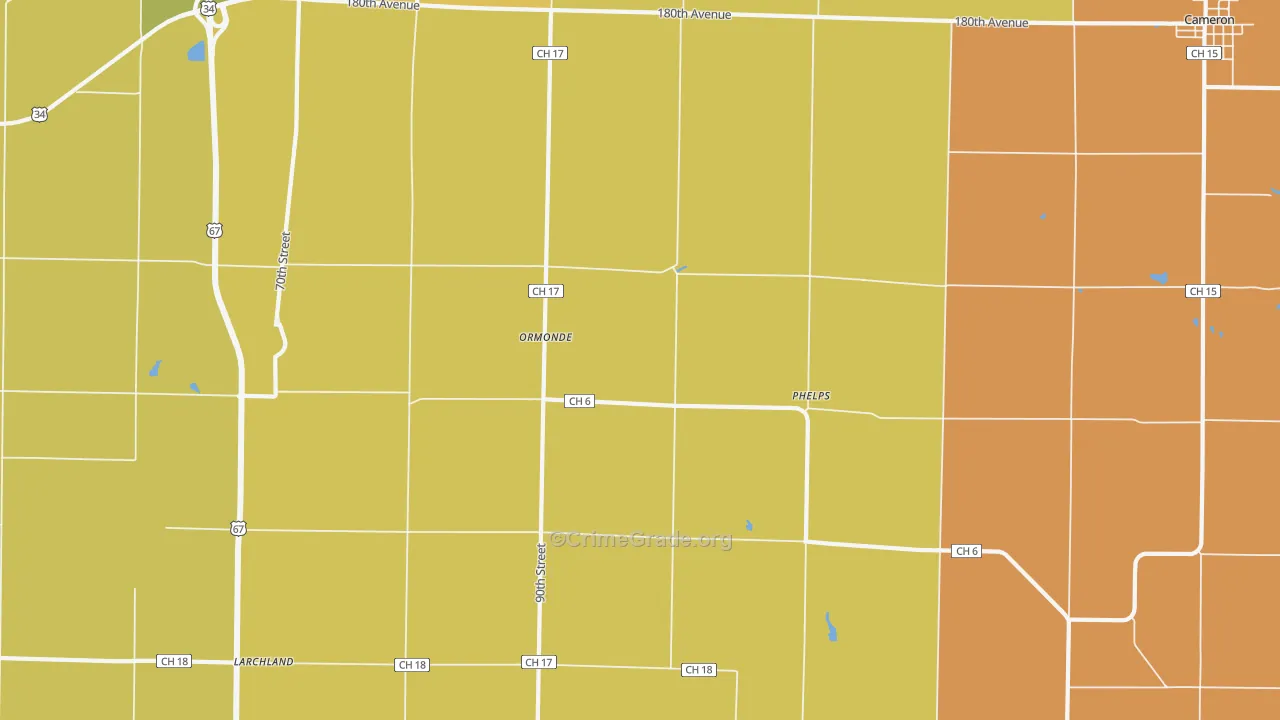 Ormonde, IL Map of Robbery Rates