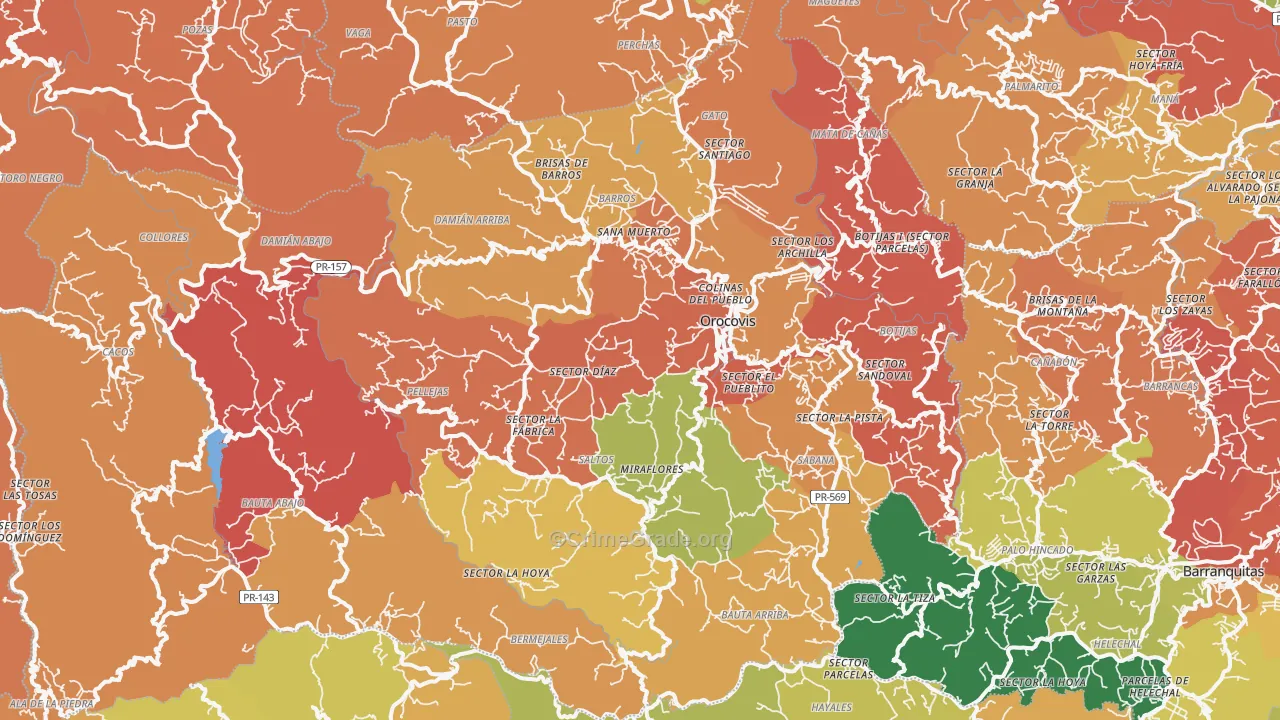 Orocovis Municipio, PR Map of Robbery Rates