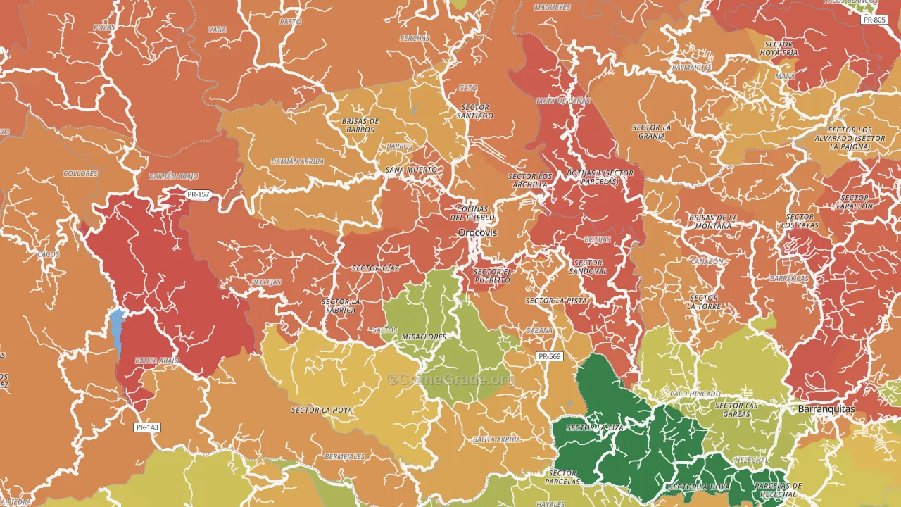 Orocovis, PR Map of Robbery Rates