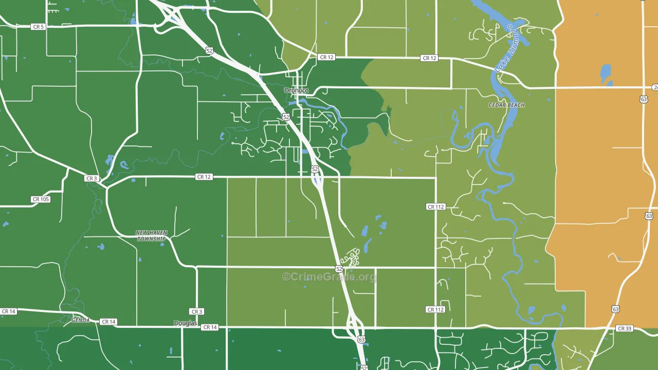 Oronoco, MN Map of Robbery Rates