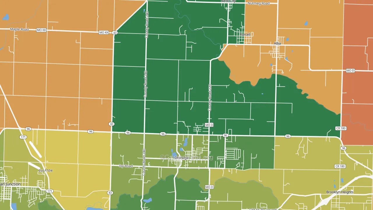 Oronogo, MO Map of Robbery Rates