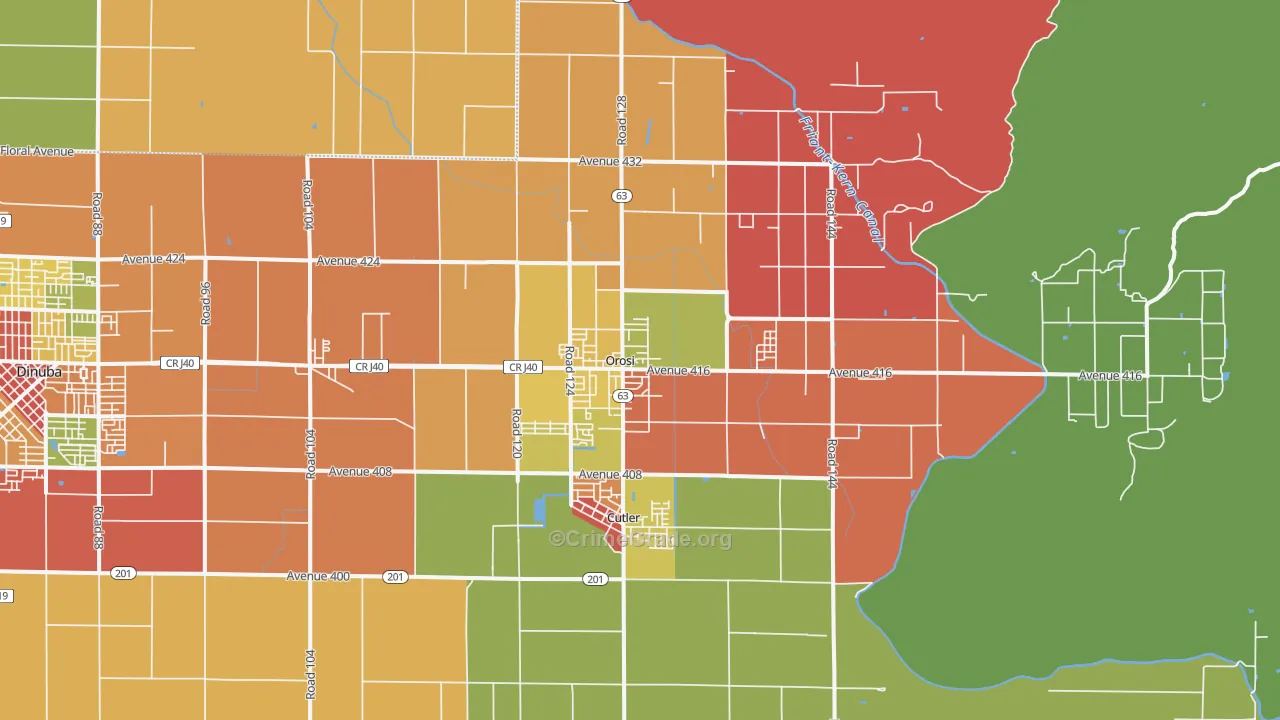 Orosi, CA Map of Robbery Rates