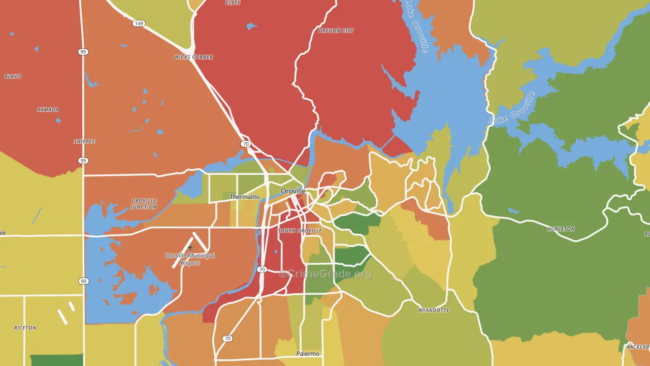 Oroville, CA Map of Robbery Rates