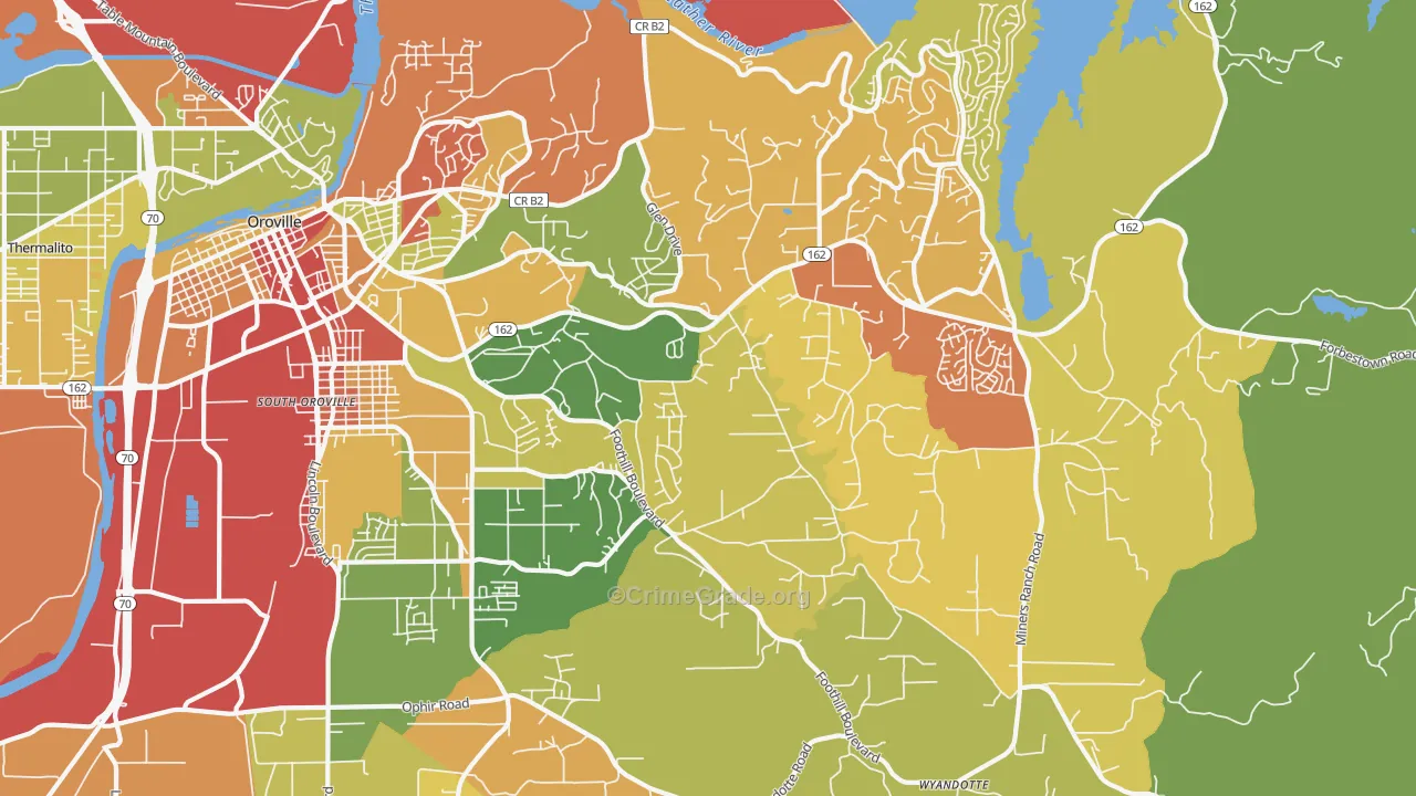 Oroville East, CA Map of Robbery Rates