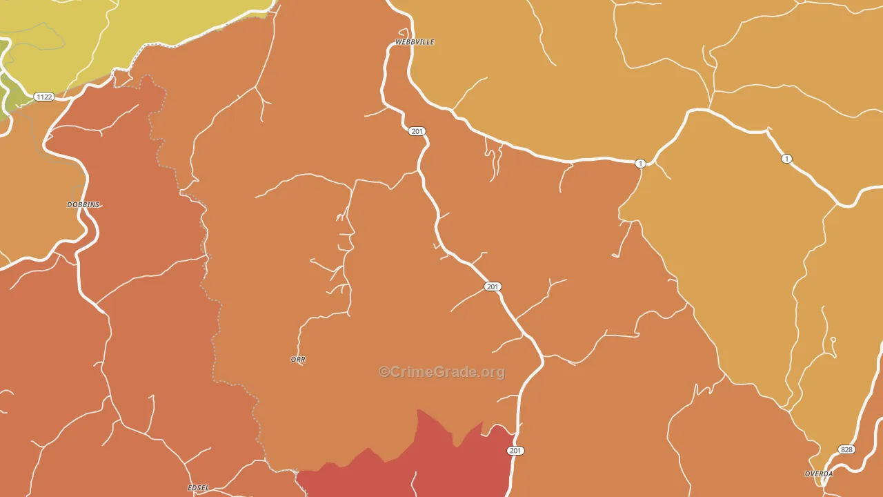 Orr, KY Map of Robbery Rates