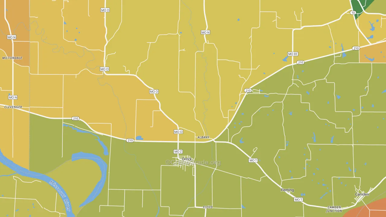 Orrick, MO Map of Robbery Rates