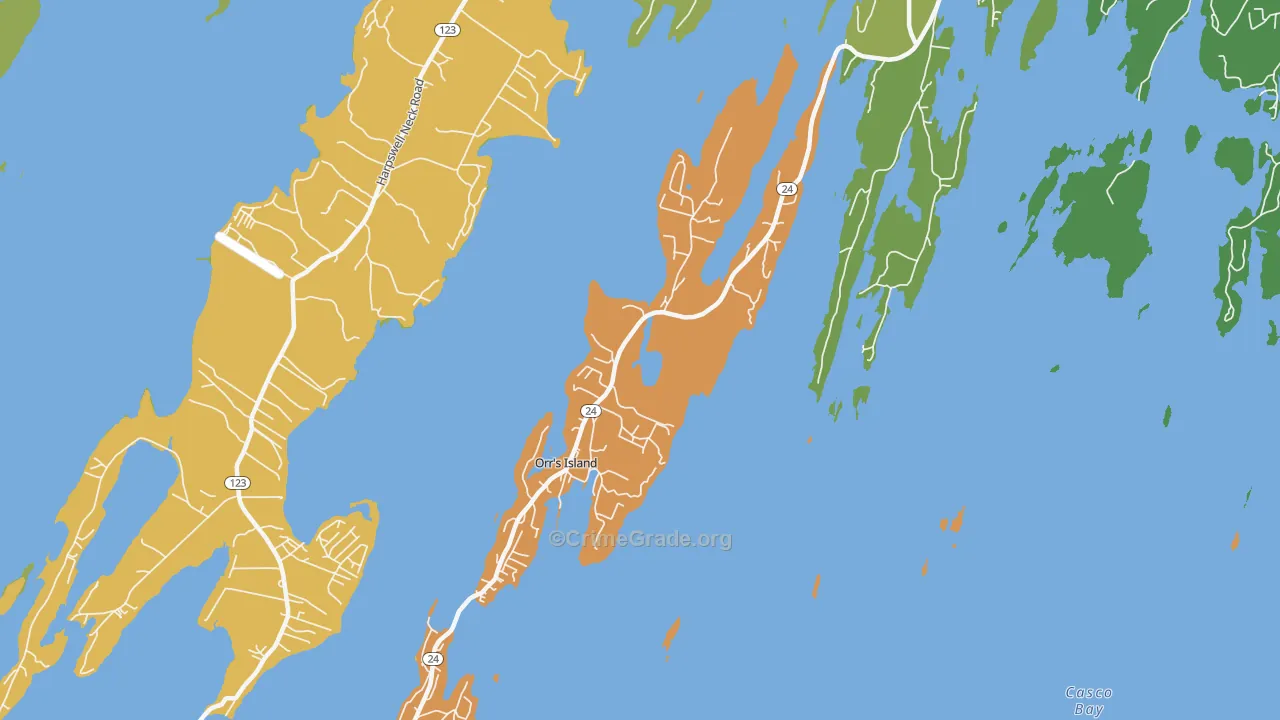 Orrs Island, ME Map of Robbery Rates