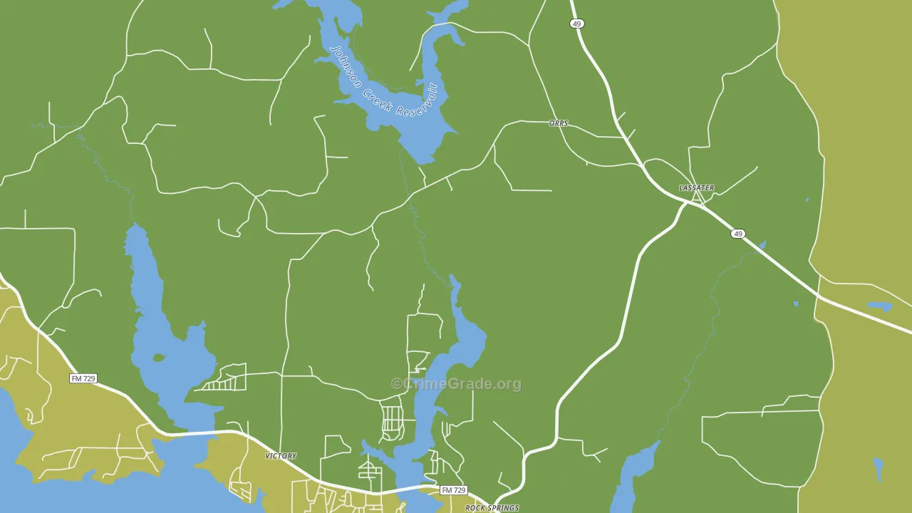 Orrs, TX Map of Robbery Rates