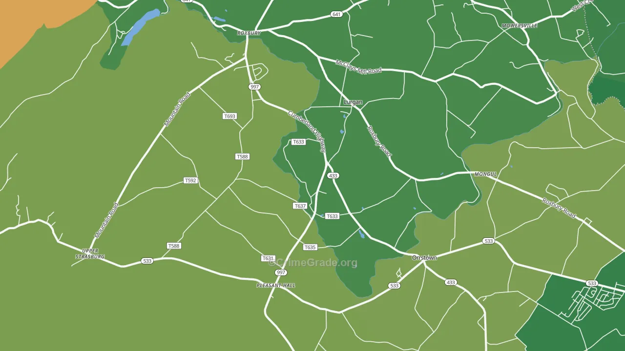 Orrstown, PA Map of Robbery Rates