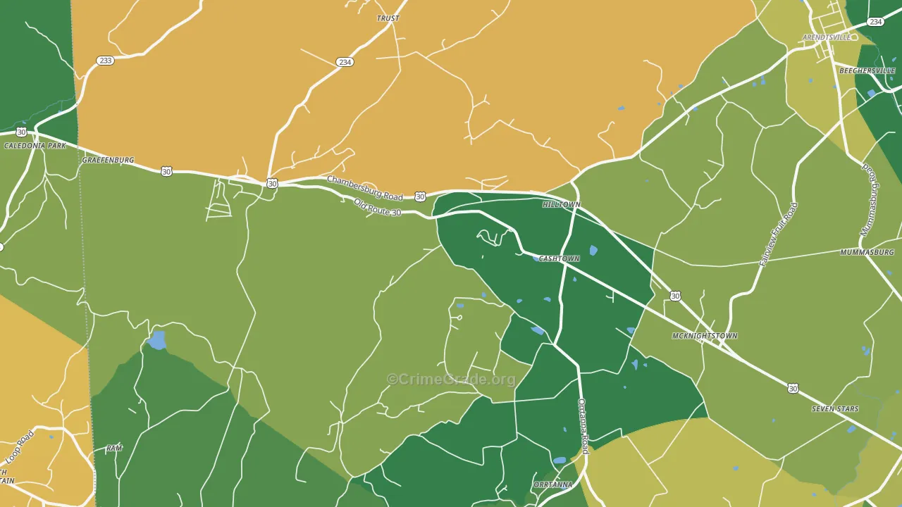 Orrtanna, PA Map of Robbery Rates