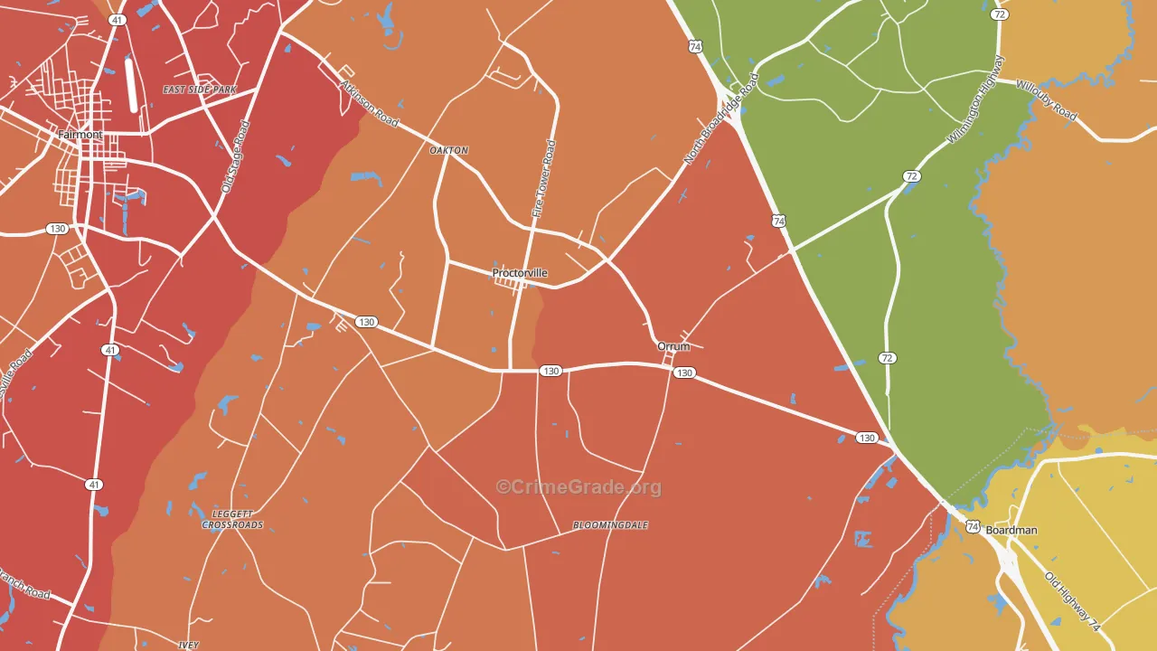 Orrum, NC Map of Robbery Rates