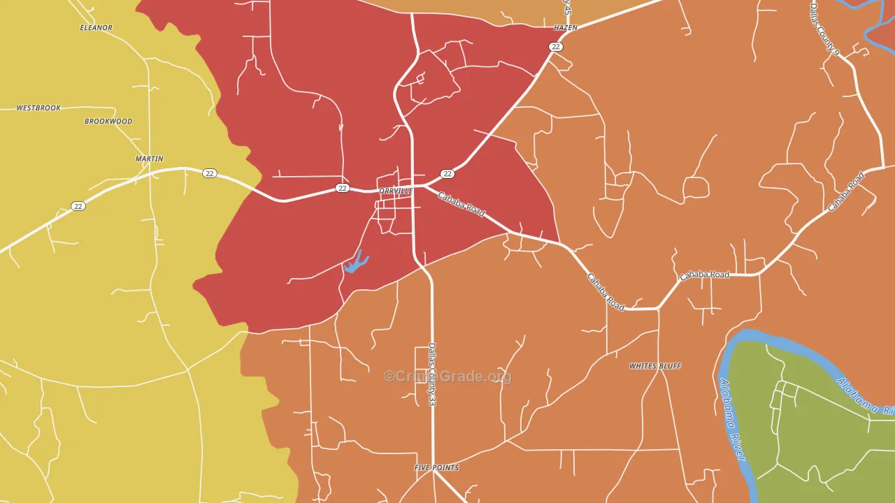 Orrville, AL Map of Robbery Rates