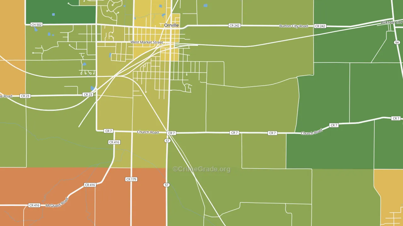 Orrville Junction, OH Map of Robbery Rates