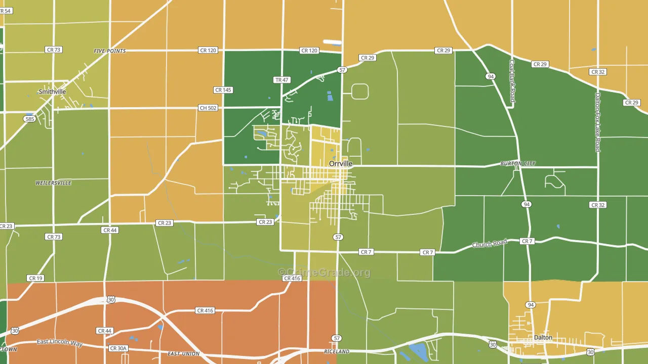 Orrville, OH Map of Robbery Rates