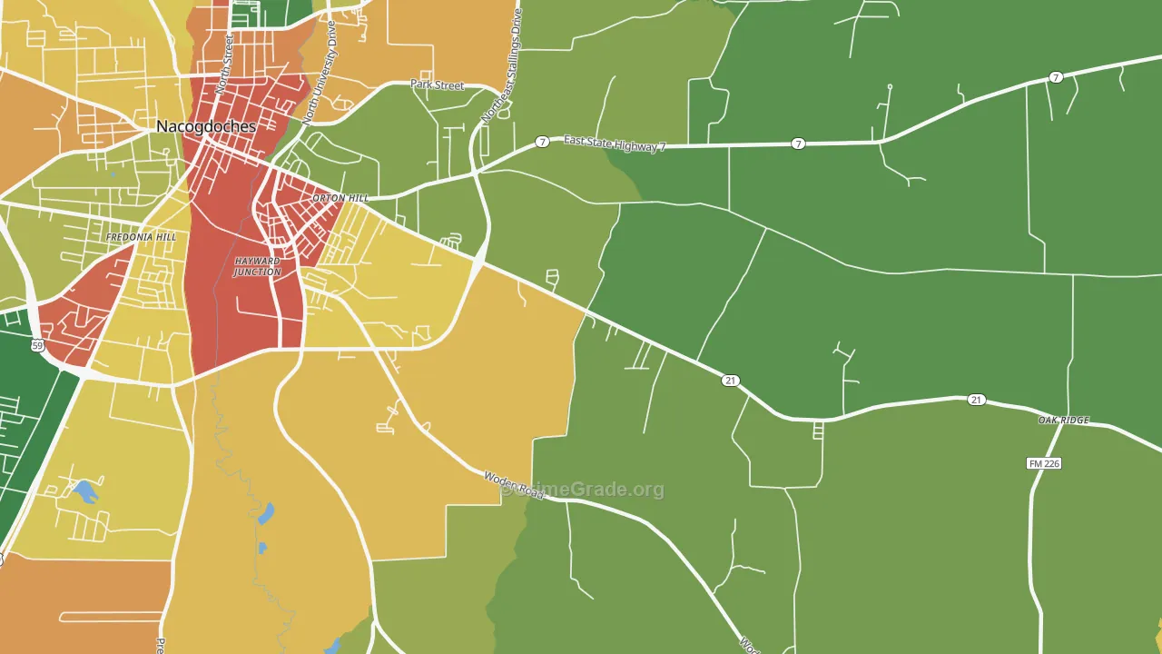 Orton Hill, TX Map of Robbery Rates