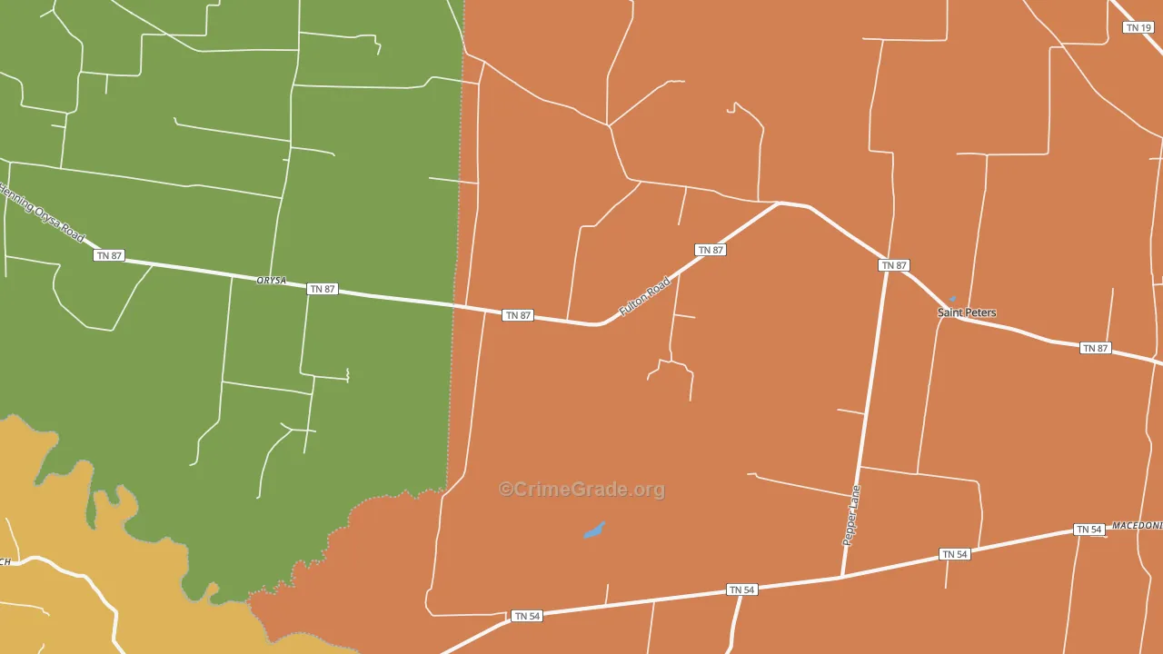 Orysa, TN Map of Robbery Rates