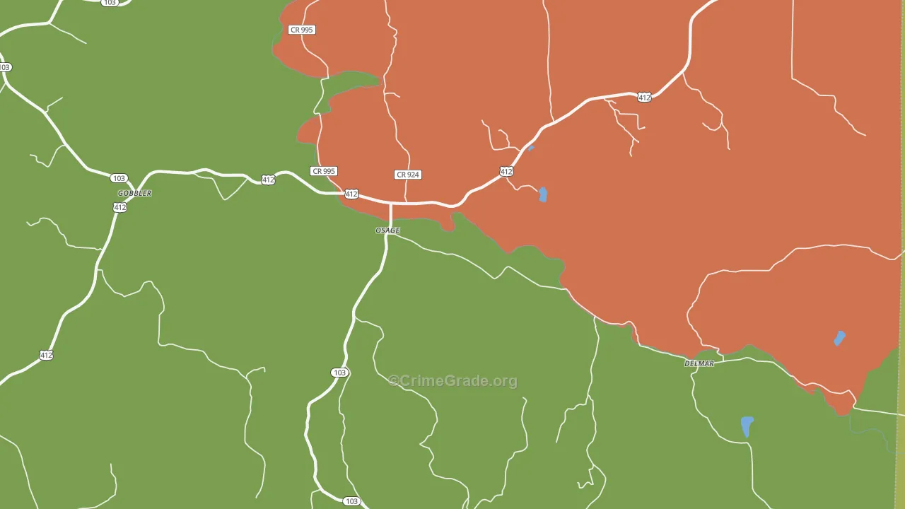 Osage, AR Map of Robbery Rates