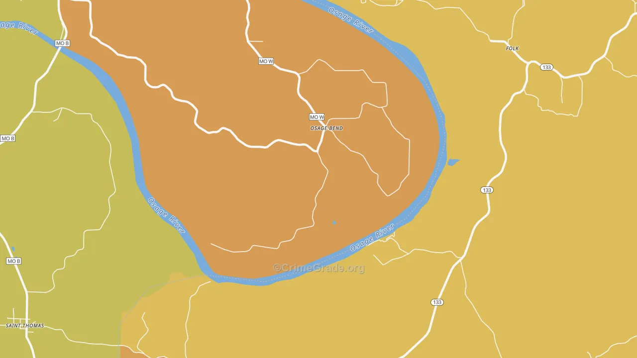 Osage Bend, MO Map of Robbery Rates