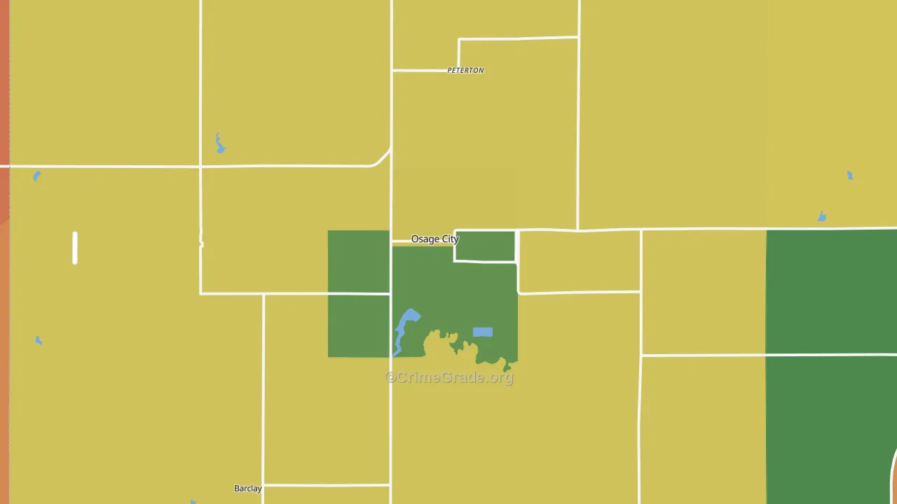 Osage City, KS Map of Robbery Rates