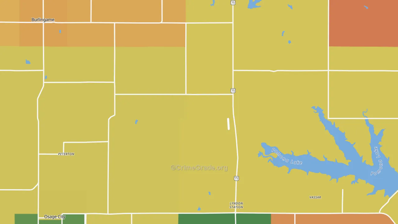 Osage County, KS Map of Robbery Rates
