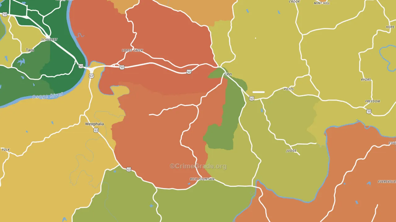 Osage County, MO Map of Robbery Rates