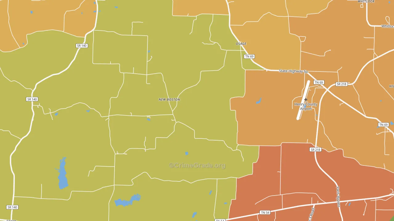Osage, TN Map of Robbery Rates