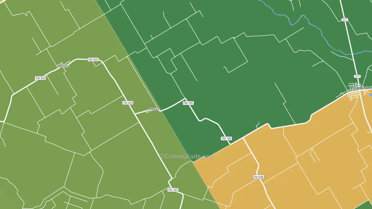Osage, TX Map of Robbery Rates
