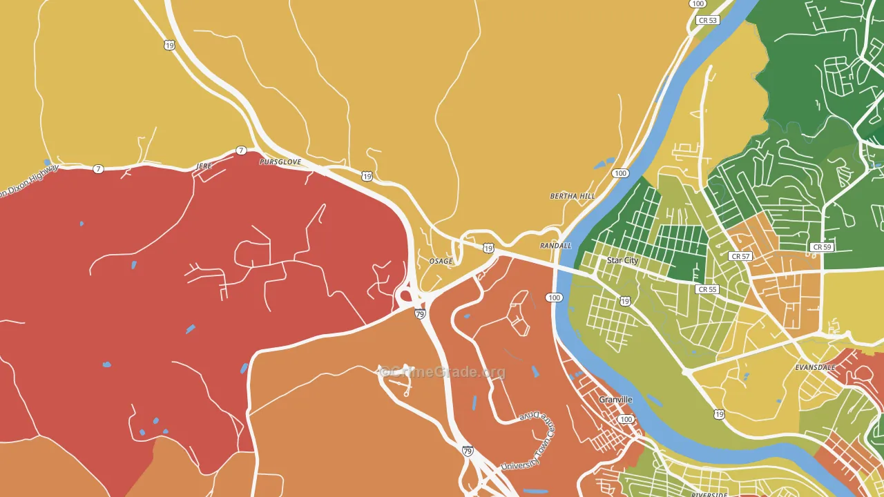 Osage, WV Map of Robbery Rates