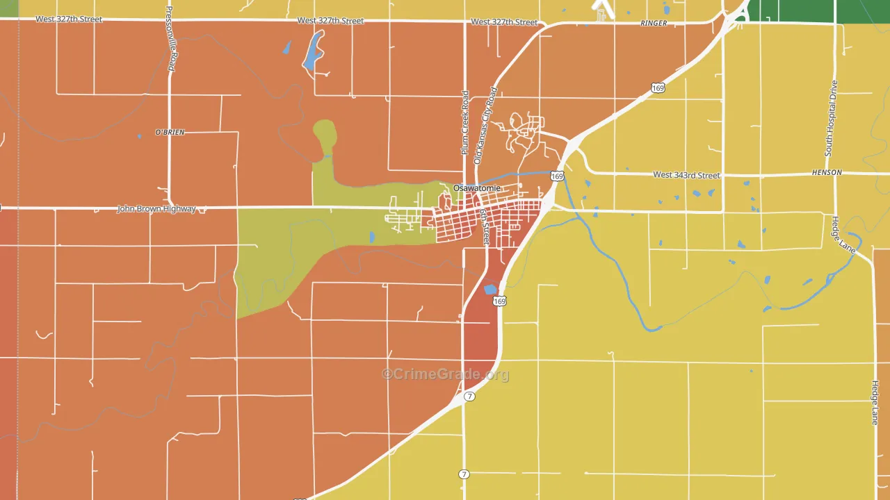 Osawatomie, KS Map of Robbery Rates
