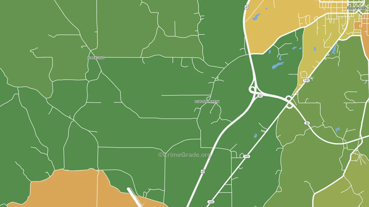 Osborne Creek, MS Map of Robbery Rates