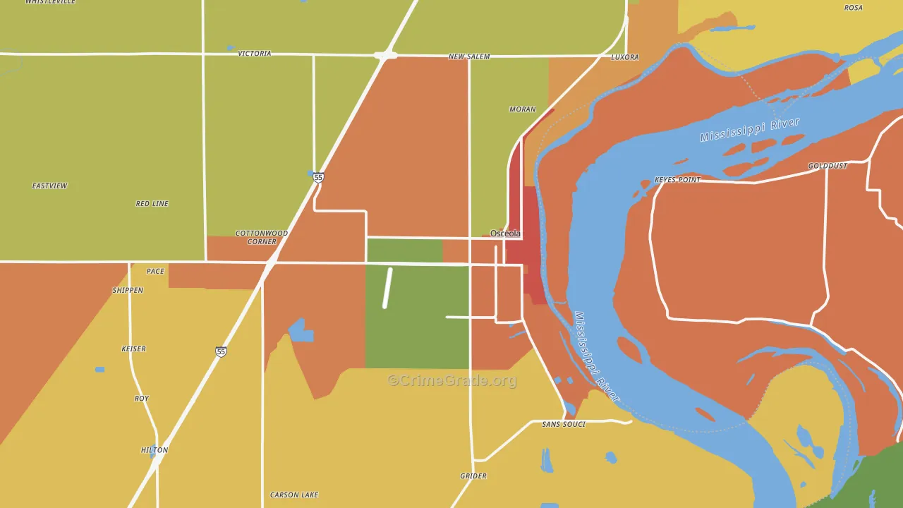 Osceola, AR Map of Robbery Rates