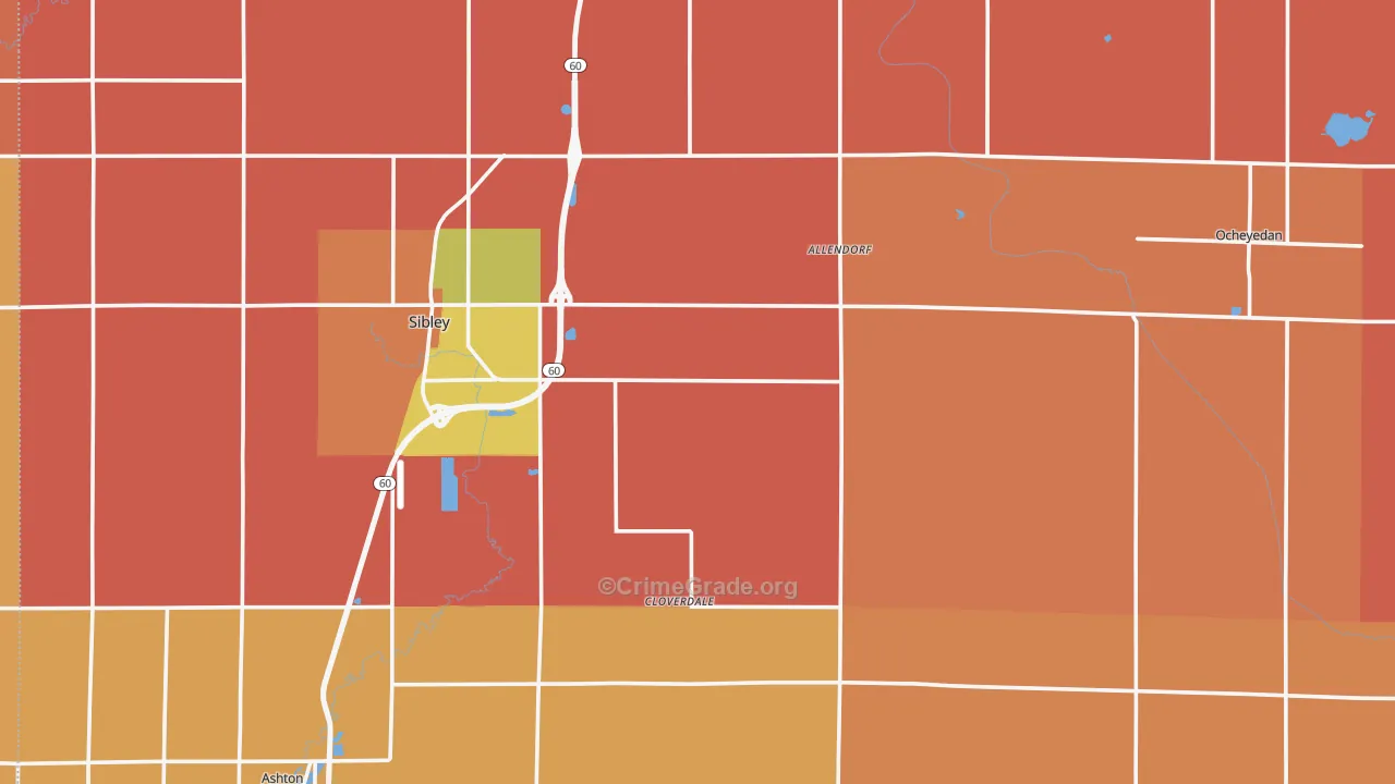 Osceola County, IA Map of Robbery Rates