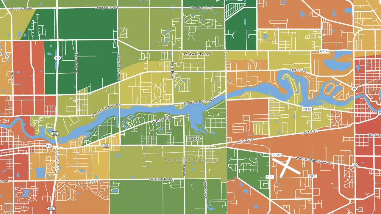 Osceola, IN Map of Robbery Rates