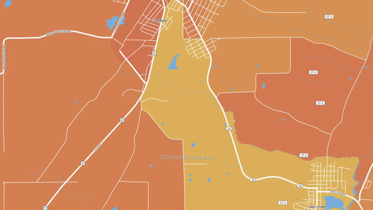 Osceola, MI Map of Robbery Rates