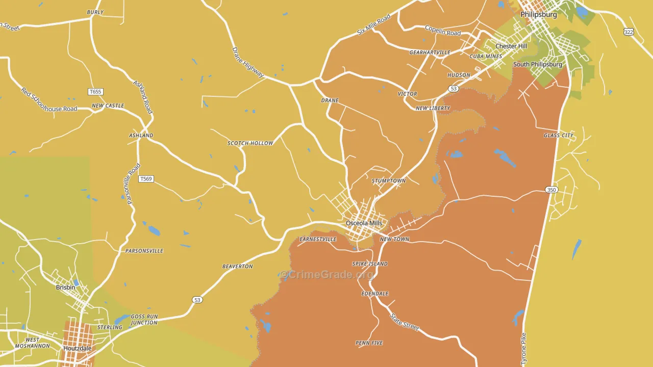 Osceola Mills, PA Map of Robbery Rates