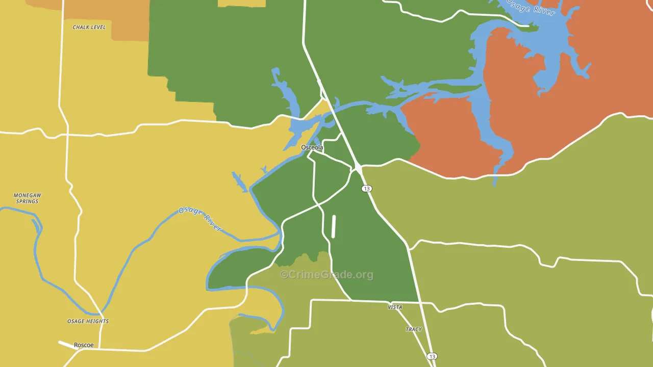 Osceola, MO Map of Robbery Rates