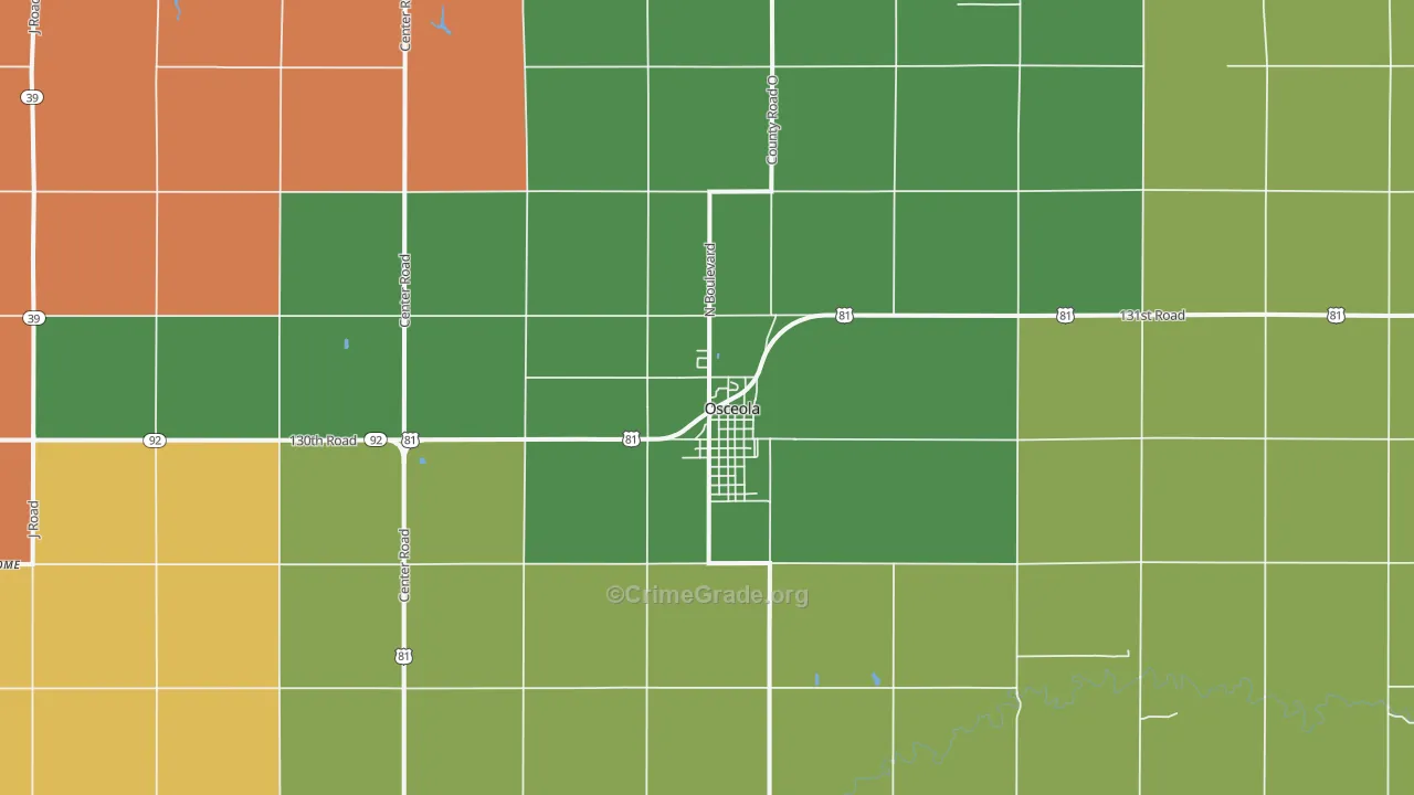 Osceola, NE Map of Robbery Rates